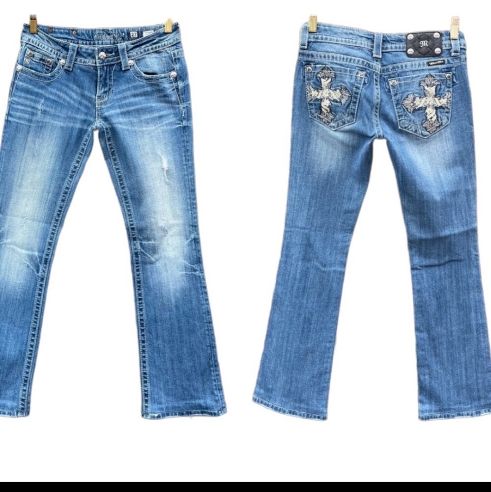 Miss Me Boot Cut Stretch Distressed Cross Jeans